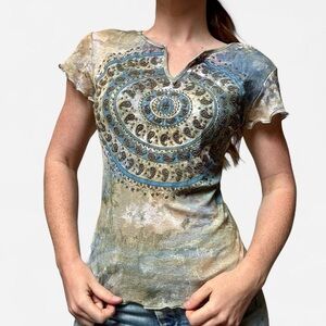 Y2K beaded boho earthy top